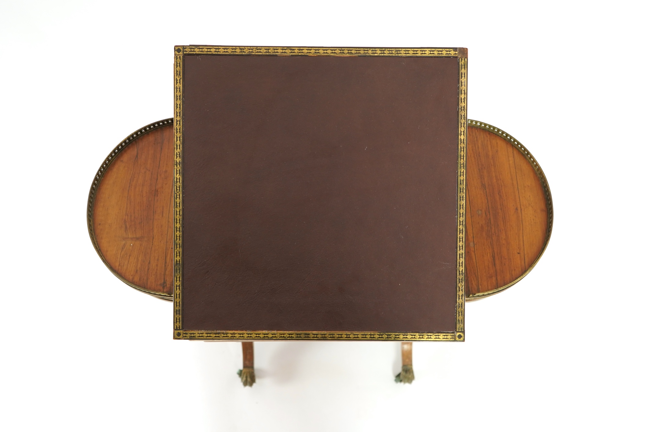 A Regency brass mounted rosewood writing, games and work table